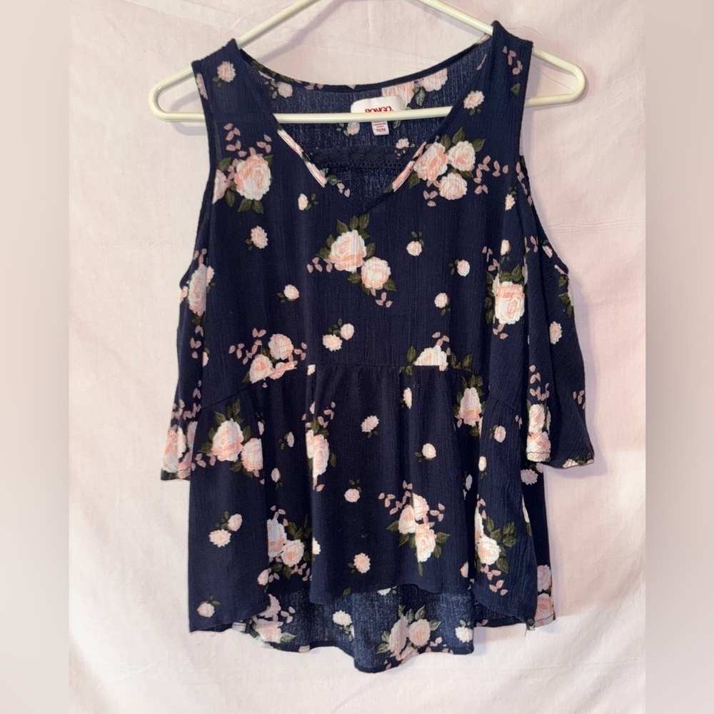 BONGO Women’s Navy and Pink Floral Blouse
